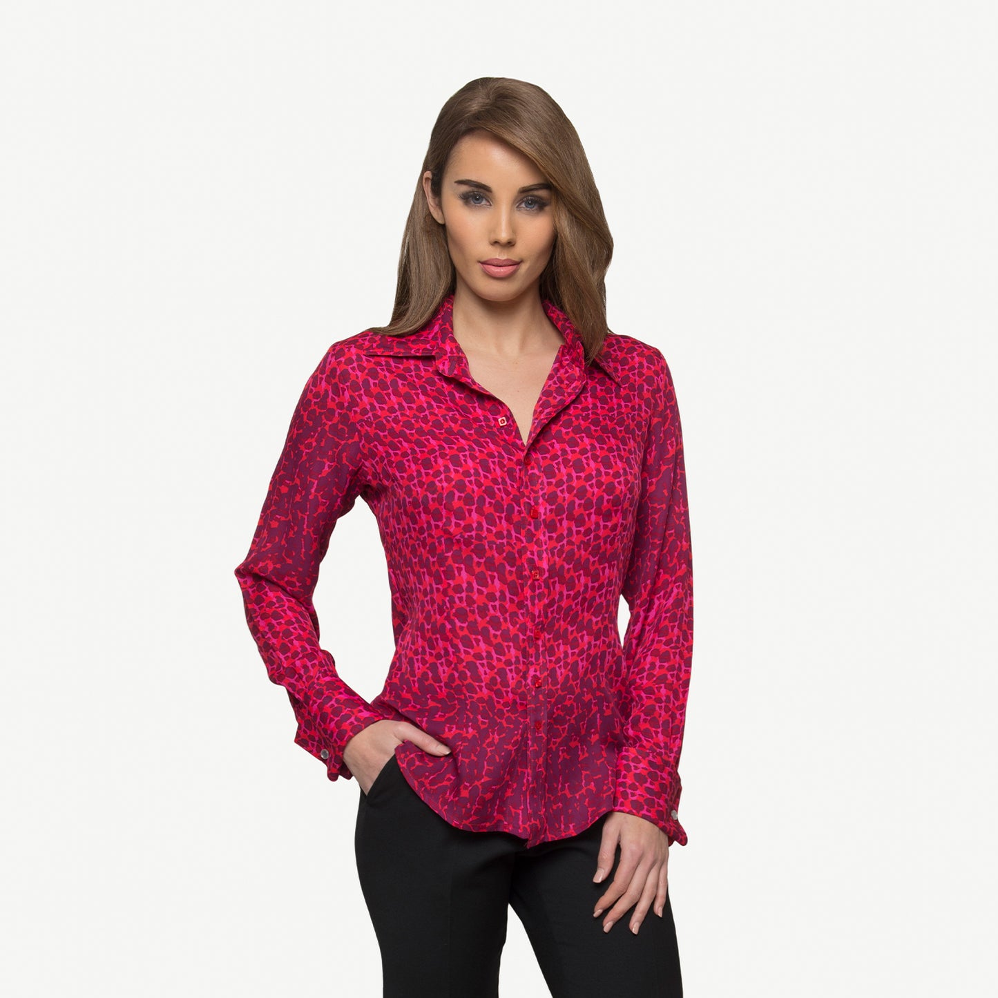 PINK LEOPARD SILK BLOUSE