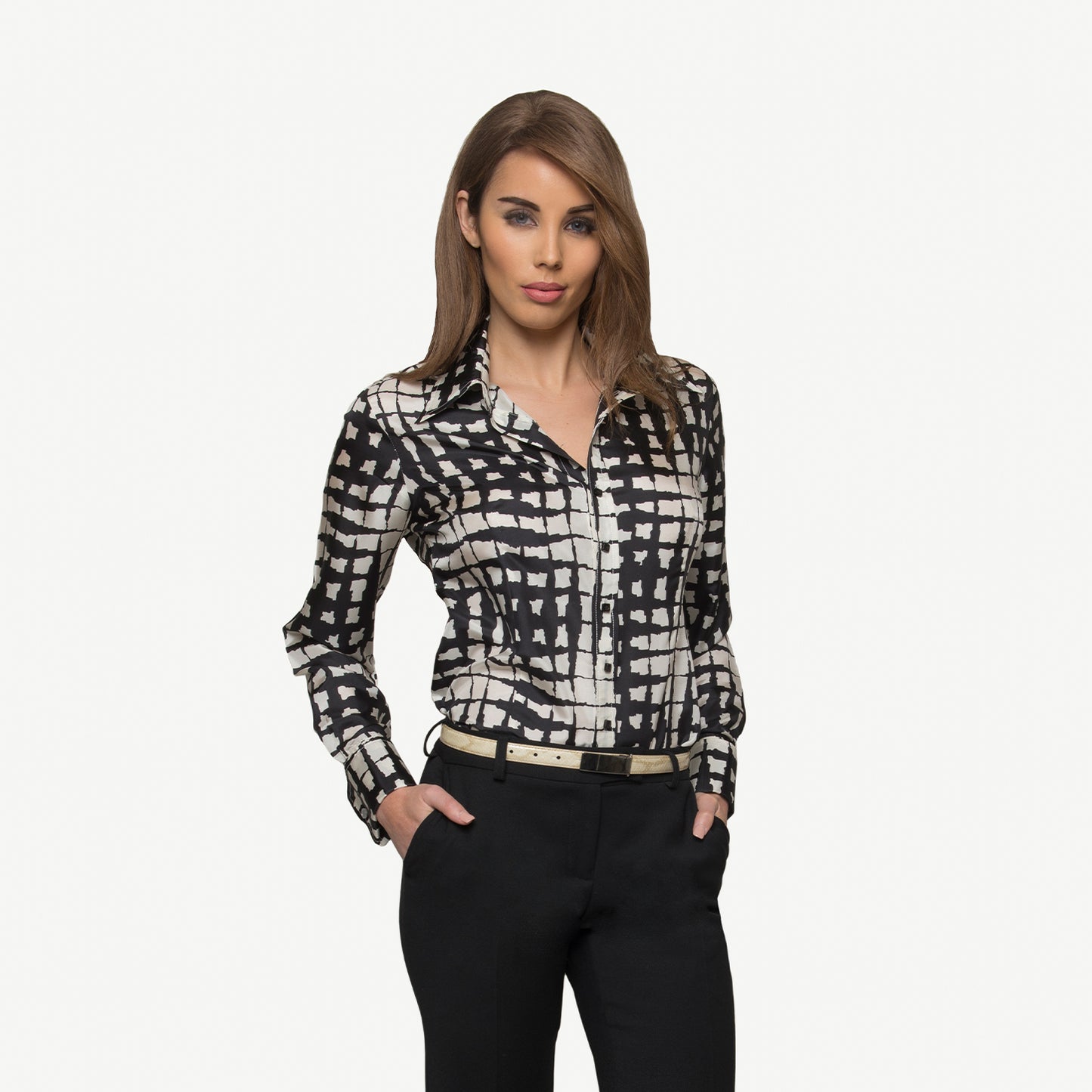 GRID SILK BLOUSE