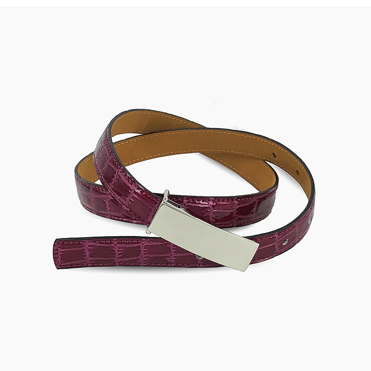 RASPBERRY CROC LEATHER BELT