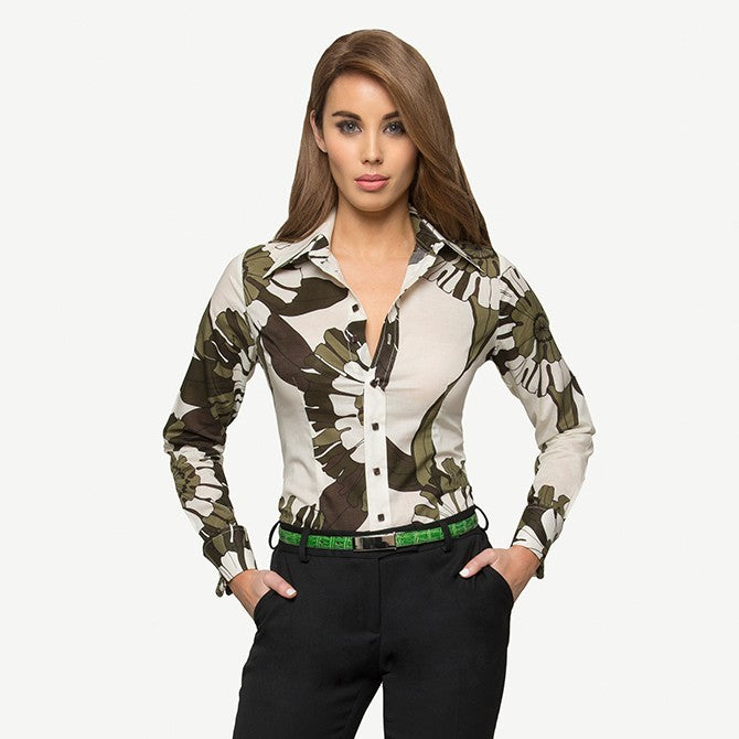 OLIVE FLOWER COTTON SHIRT