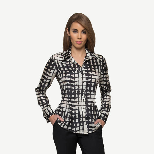 GRID SILK BLOUSE